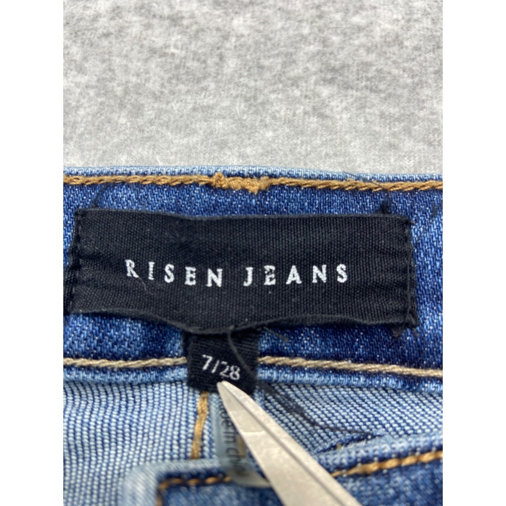 Risen Jeans Womens 28x25 Blue Denim‎ High Rise Straight Leg Frayed Hem Tag 7/28 - Picture 3 of 14